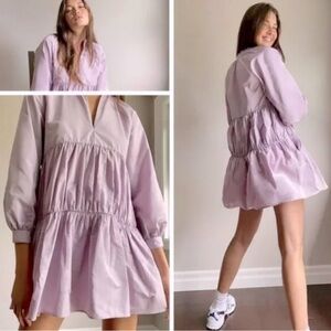 SUNDAY BEST Aritzia Gianna Babydoll Tiered Dress Sz Medium Frosted Lavender